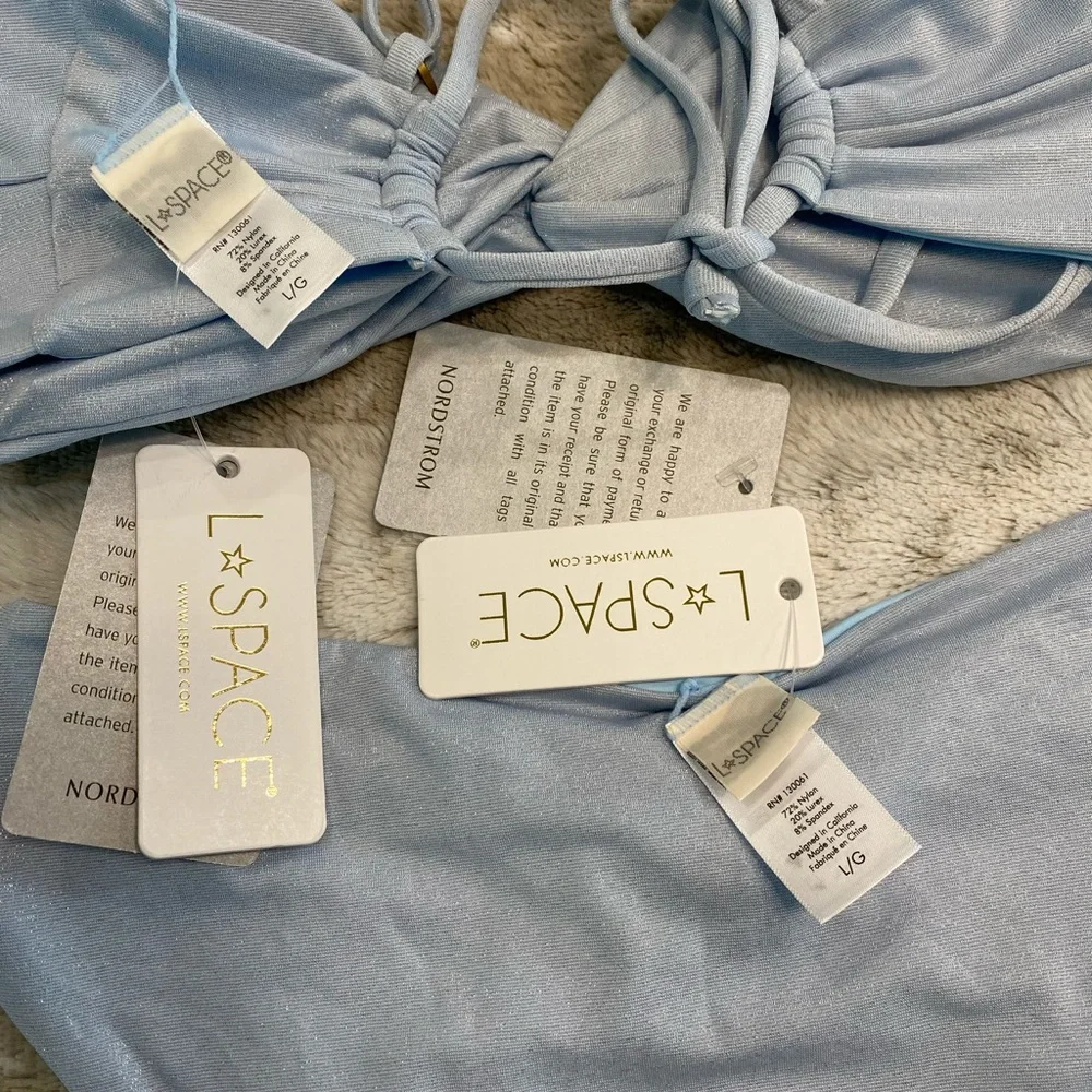 NWT💕L*SPACE Shimmer Ringo Bikini Top & Nancy Lee Bitsy Swim Bottoms in Sky Blue